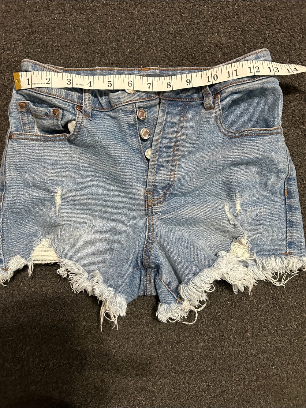 High-Rise Light Blue Distressed Denim Cutoff Shorts - Picture 5 of 5